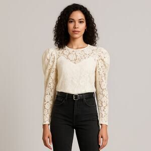A503 • Express Cream Lace Puff Sleeve Blouse